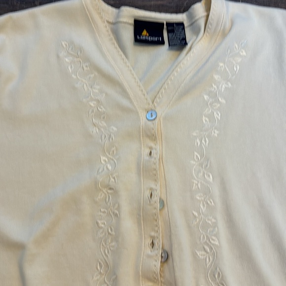 Ivory Vintage Embroidered Lizsport Cardigan Button Down Large Shell Buttons - Picture 3 of 4